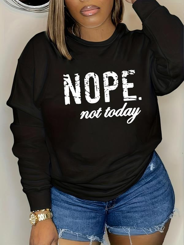 Plus Letter Print Drop Shoulder Sweatshirt, Casual Long Sleeve Round Neck Pullover For Daily Wear, Women's Plus Clothing For Fall & Winter