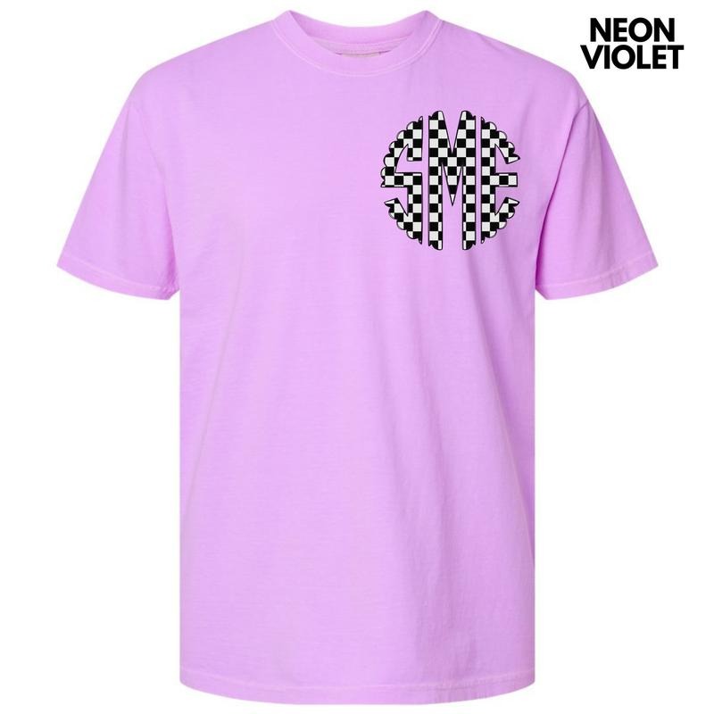 Pocket Size - Black Checkered Monogram Comfort Colors T-Shirt 'NLB' Hoodie, Sweatshirt | CiraTrend.com