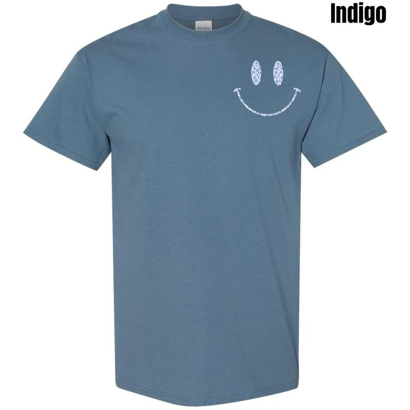 Pocket Size - Blue Floral Smile Gildan Short Sleeve T-Shirt 'NLB' Hoodie, Sweatshirt | CiraTrend.com