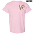 Pocket Size - Cheetah Faux Glitter Bow Gildan Short Sleeve T-Shirt 'NLB' Hoodie, Sweatshirt | CiraTrend.com