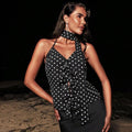 Polka Dots Halter Top Ruffle Backless Going Out Top with Scarf T-Shirts, Hoodie, Sweatshirt | CiraTrend.com