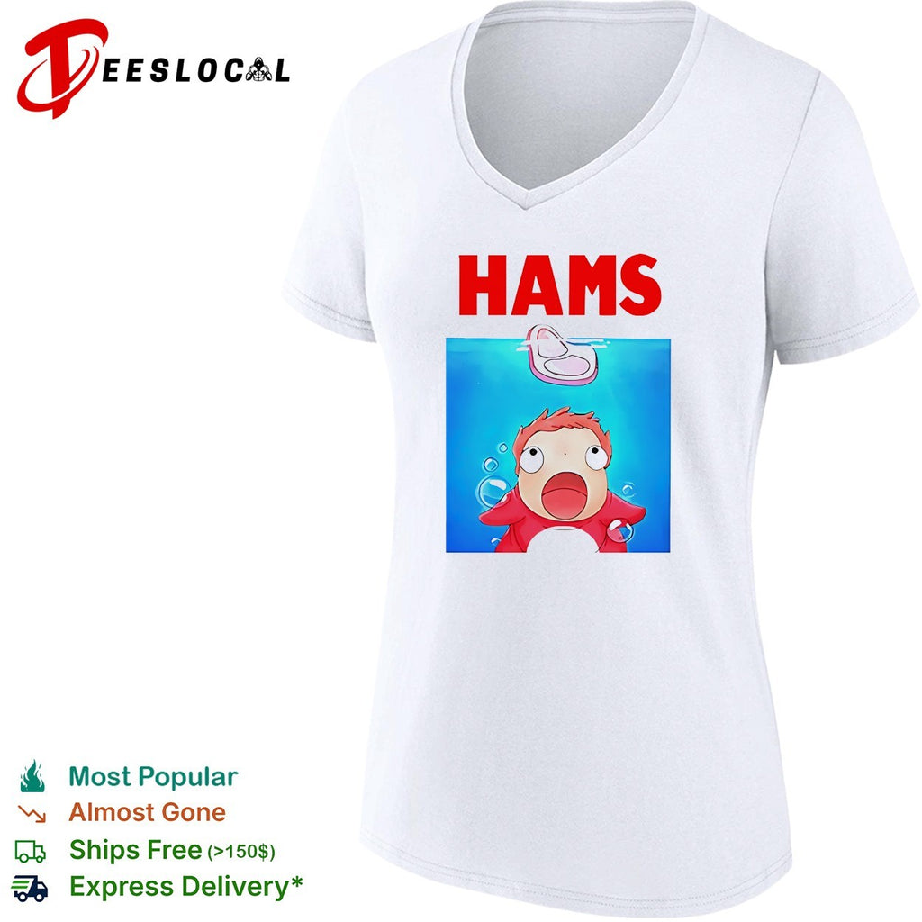 Ponyo swimming startled Hams shark parody shirt