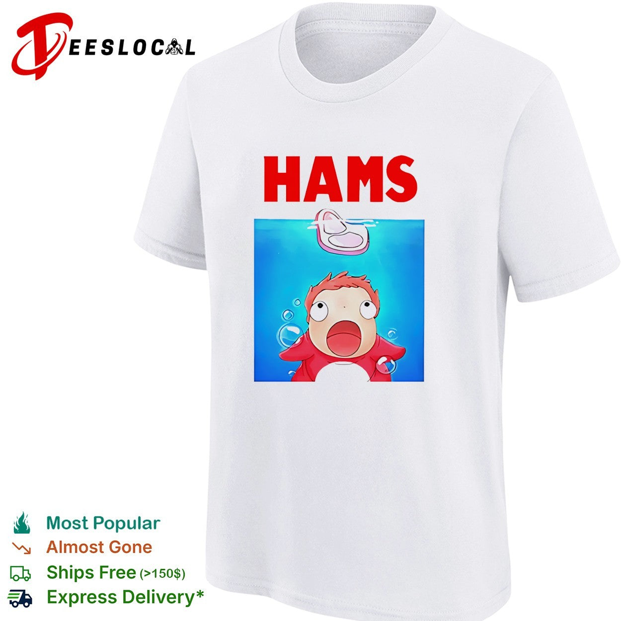 Ponyo swimming startled Hams shark parody shirt