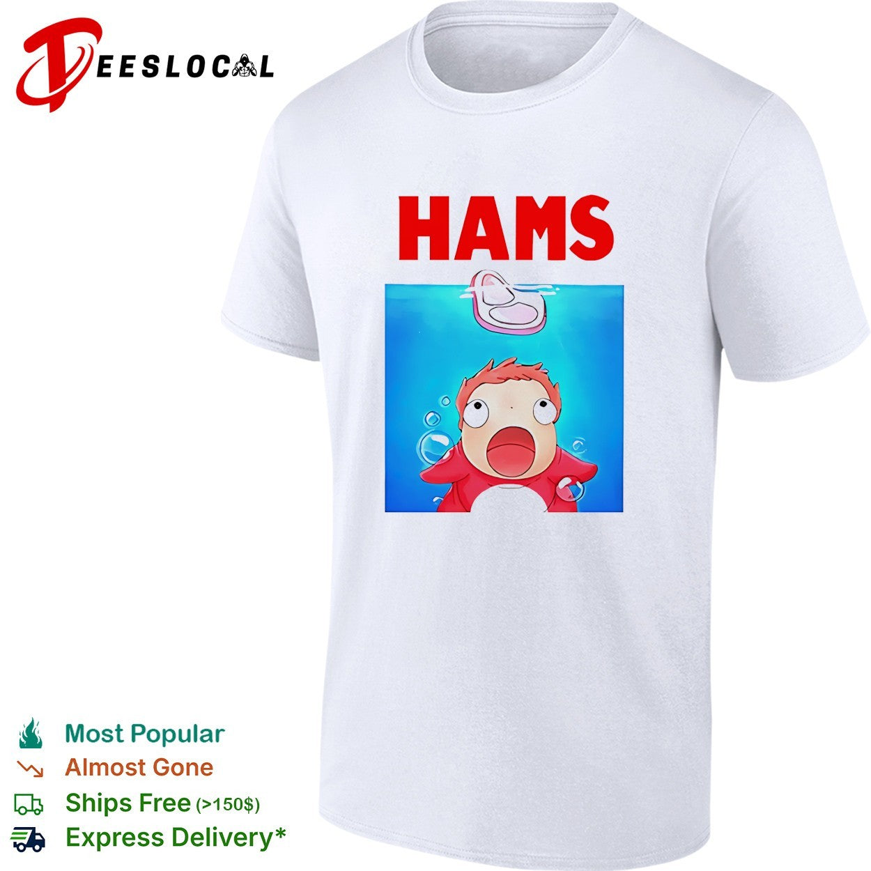 Ponyo swimming startled Hams shark parody shirt
