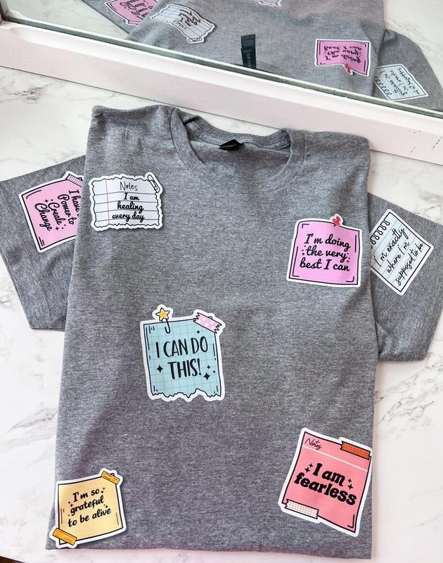 Positive Afirrmation Sticky Note Long or Short Sleeve Graphic Tee Unisex Screen Printed T-Shirt Womenswear Crewneck...