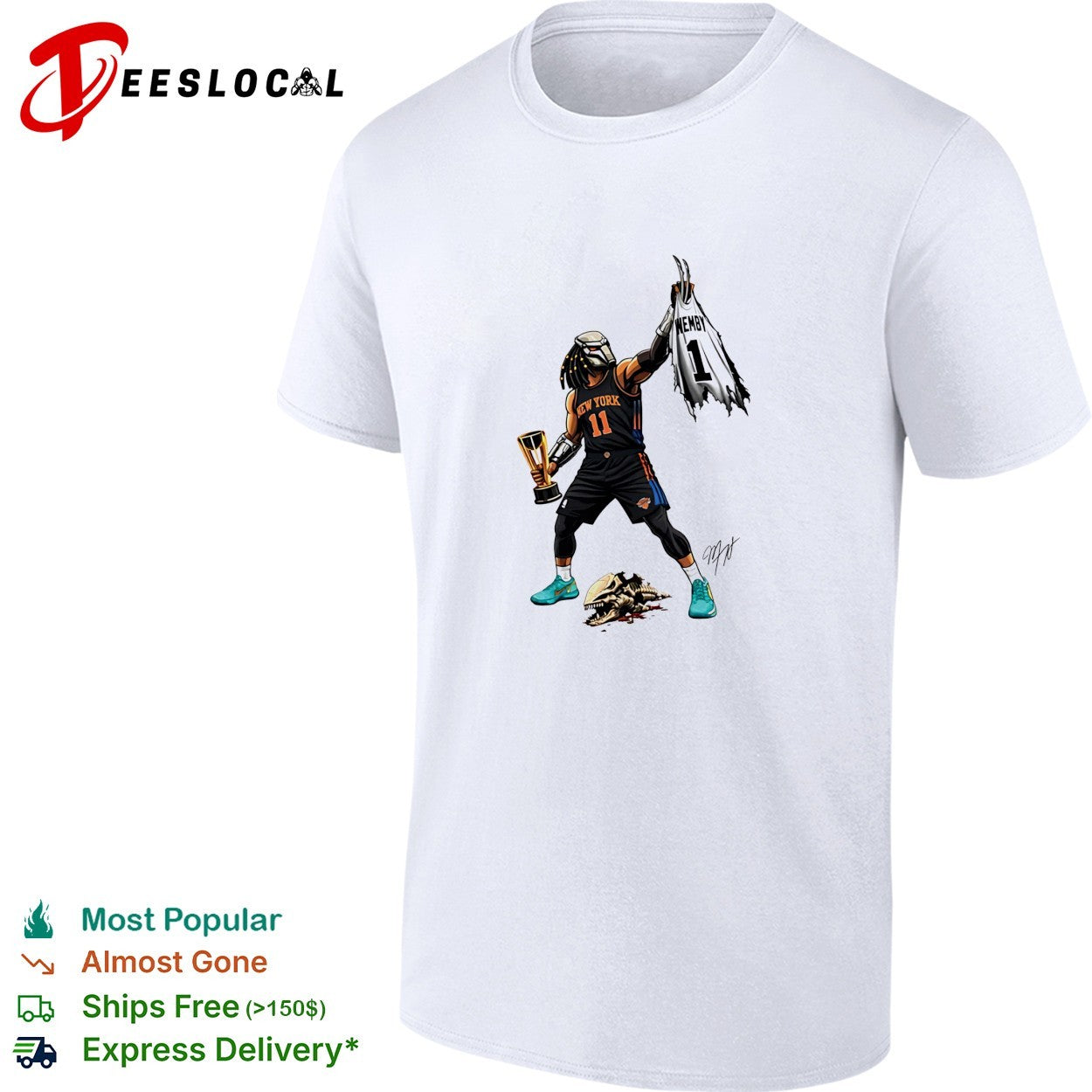 Predator x Jalen Brunson Warrior Champion holding trophy signature shirt