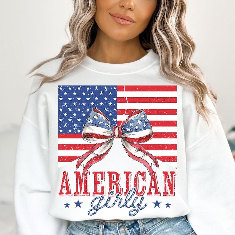 Premium  American Girly , Coquette 4th Of July , 4th Of July , American Flag Sweatshirt T-Shirts, Hoodie | CiraTrend.com