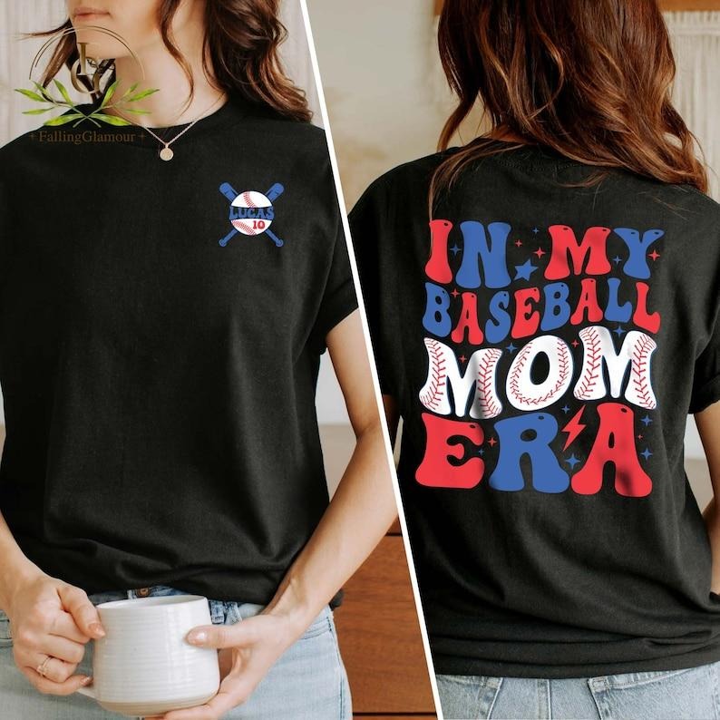 Premium  Baseball Mom Era Tshirt With Custom Number And Name, Two-sided Baseball Mom Tee, Baseball Mom Shirt, Baseball...
