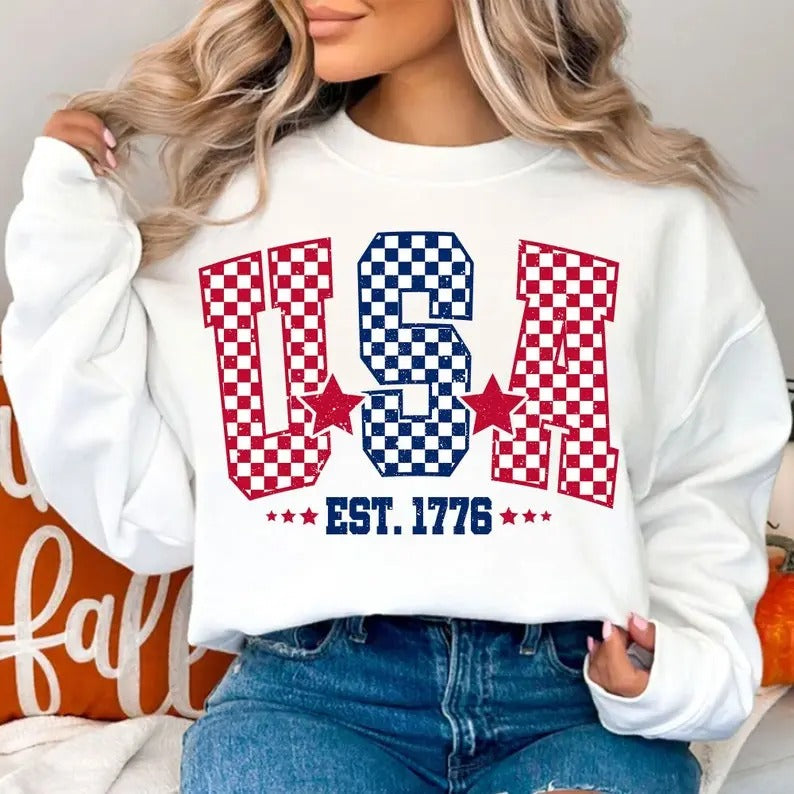 Premium  Checkered USA, 4th of July , Fourth Of July Sweatshirt T-Shirts, Hoodie | CiraTrend.com