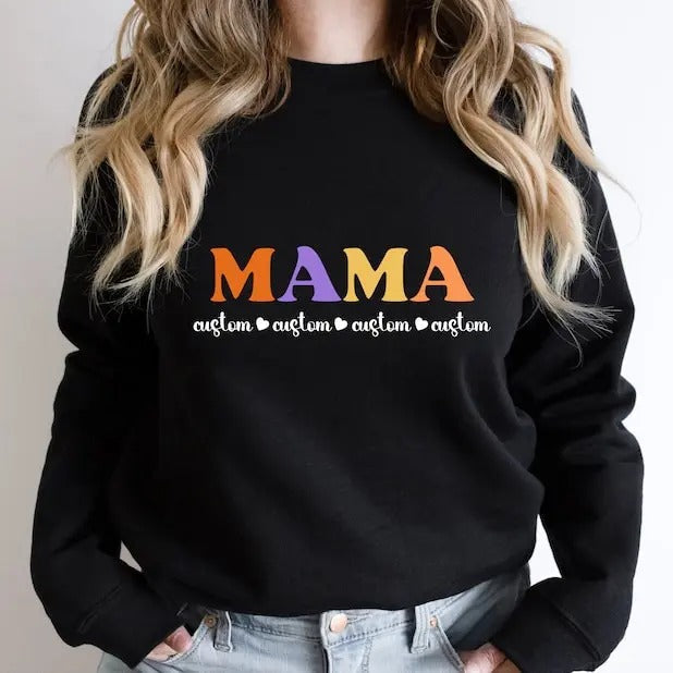 Premium  Customized Mama Sweatshirt, Colorful Mom Themed Shirt For Women, Trendy Mommy Hoodie, Preppy Mother's Day...