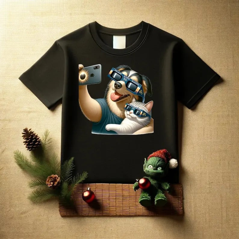 Premium  Dog and  cat friend Solar eclipse 2024,T-shirt Hoodie, Sweatshirt | CiraTrend.com