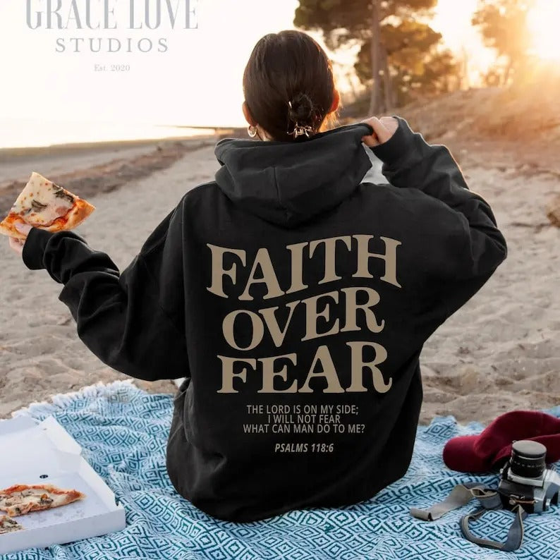 Premium  Faith Over Fear Christian Hoodie Christian Sweatshirt Jesus Hoodie Trendy Hoodie Bible Verse Shirt Aesthetic Clothes Aesthetic Hoodie