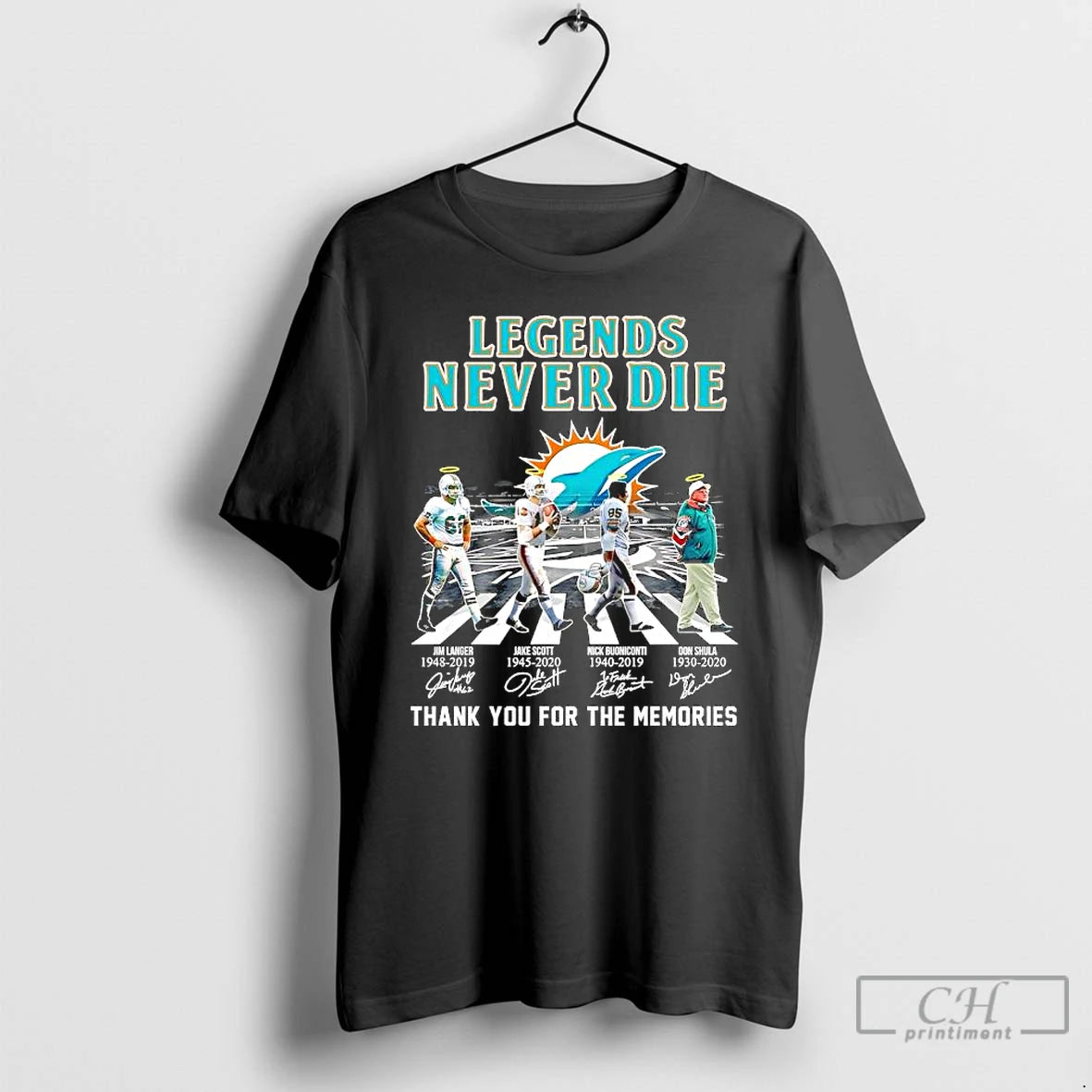 Premium Legends Never Die Miami Dolphins Jim Langer Jake Scott Nick Buoniconti Don Shula Signatures T-Shirts, Hoodie,...