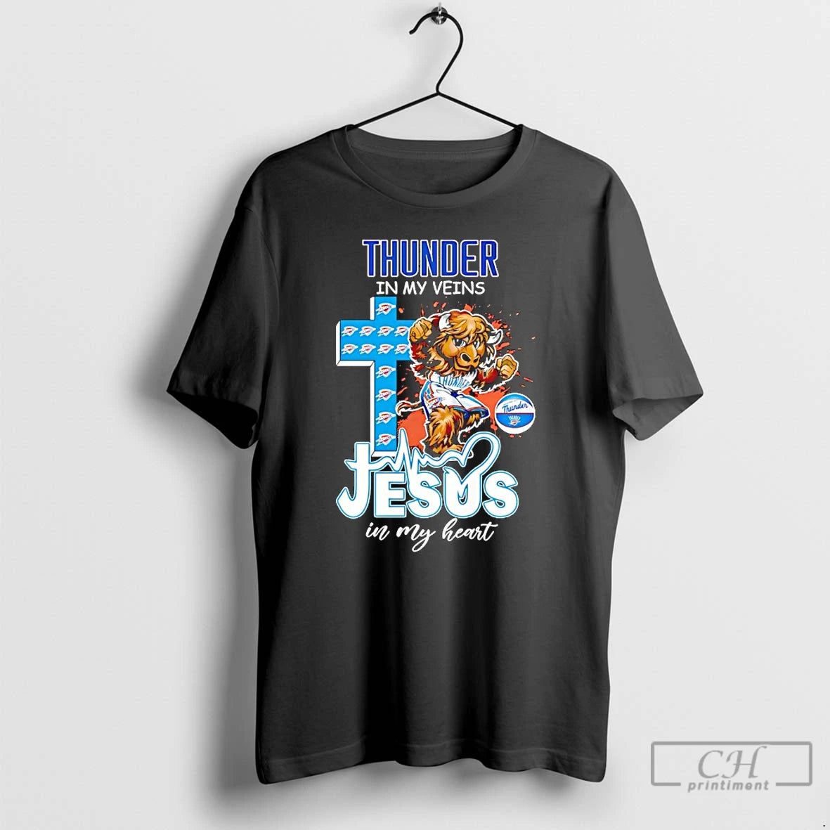 Premium Oklahoma City Thunder In My Veins Jesus In My Heart Mascot T Shirts Sweater Hoodie, Sweatshirt | CiraTrend.com