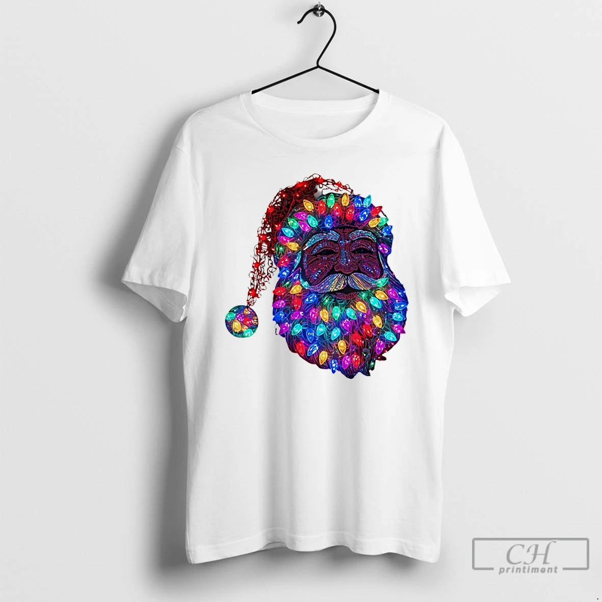 Premium Santa Claus Face Made From Christmas Tree Lights T-Shirts, Hoodie, Sweatshirt | CiraTrend.com