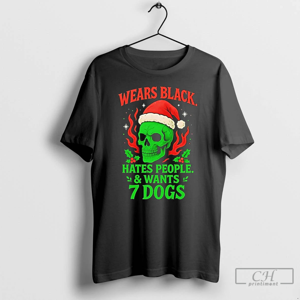 Premium Skull Santa Wears Black Hates People And Wants 7 Dogs T-Shirts, Hoodie, Sweatshirt | CiraTrend.com