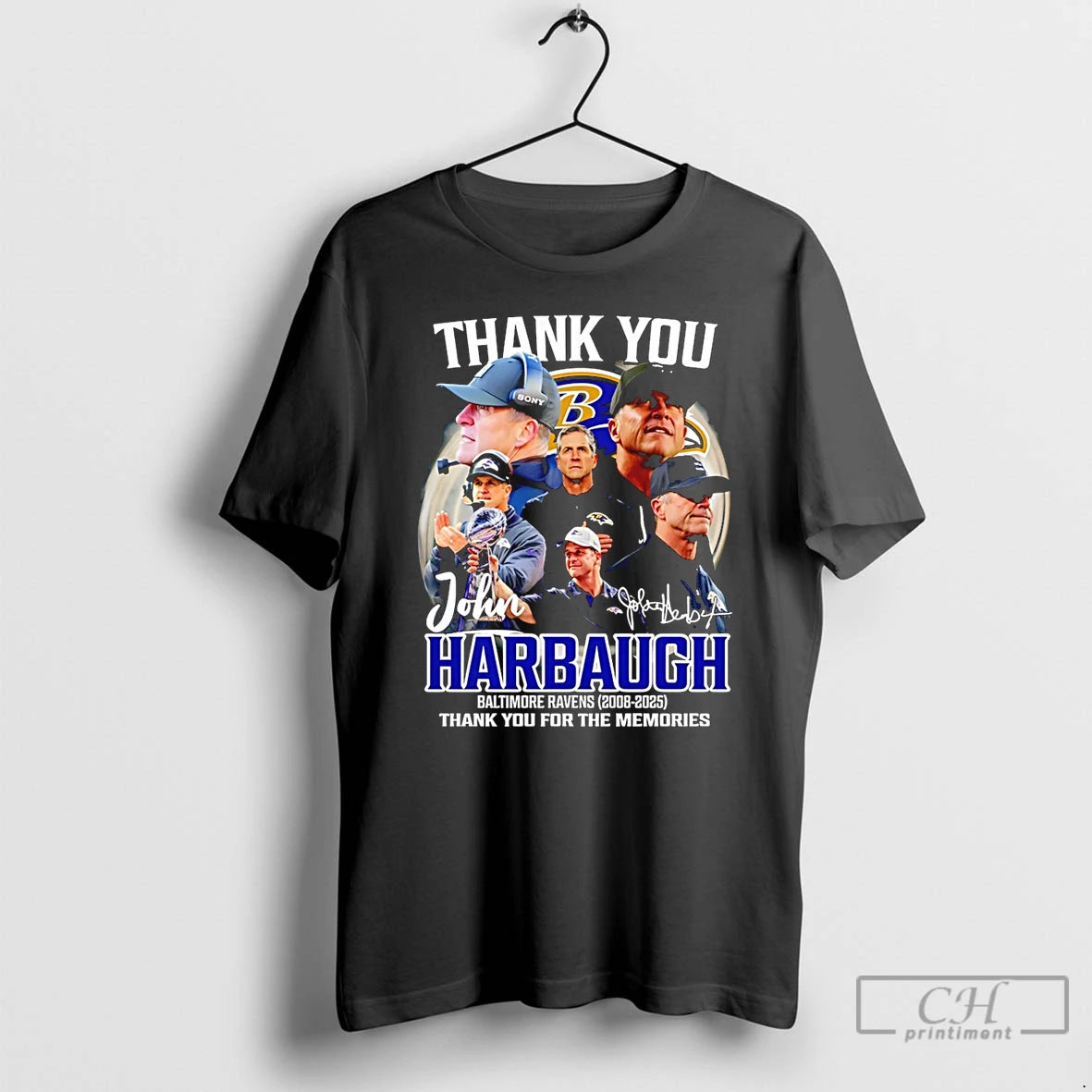Premium Thank You John Harbaugh Baltimore Ravens Thank You For The Memories Signature T Shirts Hoodie, Sweatshirt