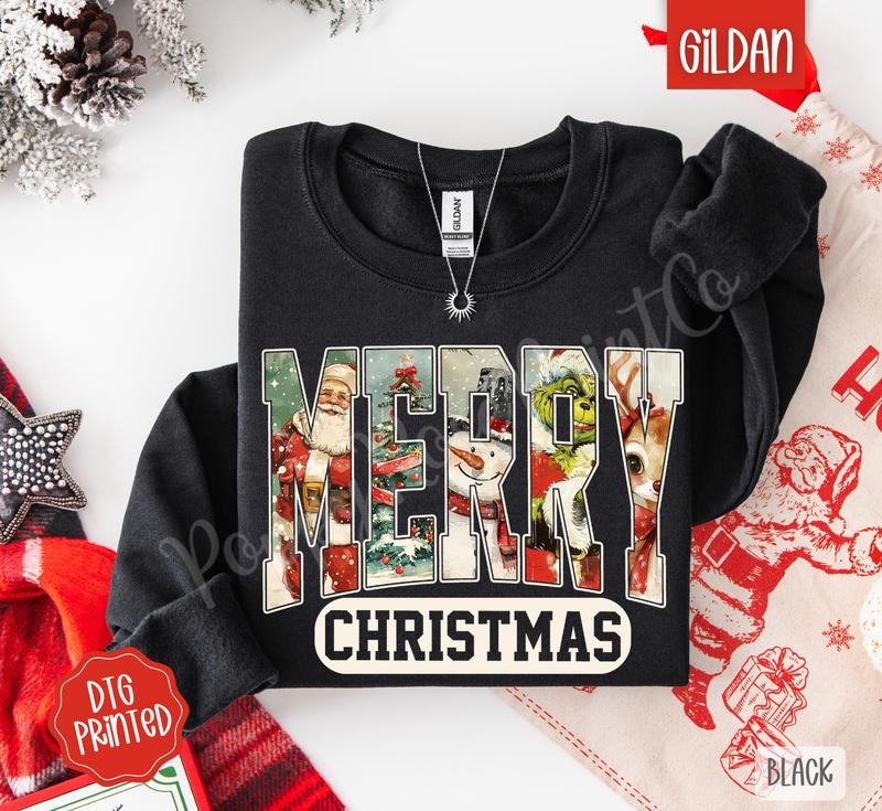 Preppy Merry Christmas Sweatshirt, Trendy Women's Holiday Crewneck style 02 T-Shirts, Hoodie | CiraTrend.com