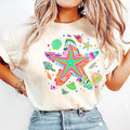 Preppy Starfish Coquette Tshirt, Summer Vibes Tee, Retro Floral Summer Shirt, Ocean Girly Summer T-Shirt, Beach,...