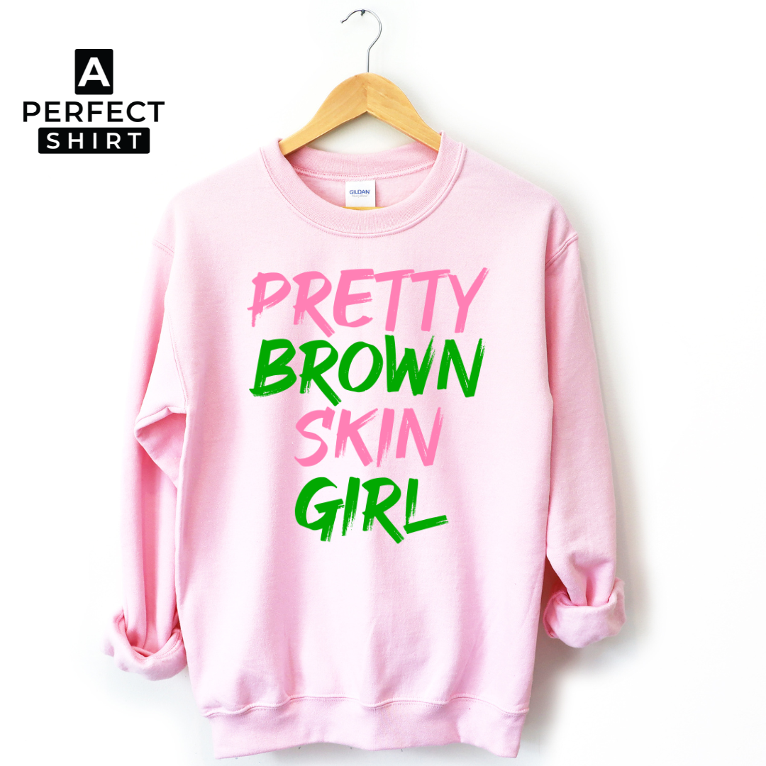 Pink & Green Pretty Brown Skin Girl Sweatshirt T-Shirts, Hoodie | CiraTrend.com (Image 1)