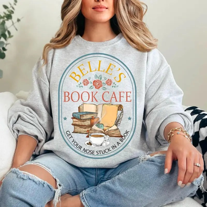 Princess Book Cafe Sweatshirt, Belle's Bookshelf Shirt, Vintage Library Tee, Book Lover Sweater, Bookish Hoodie, Bookish...
