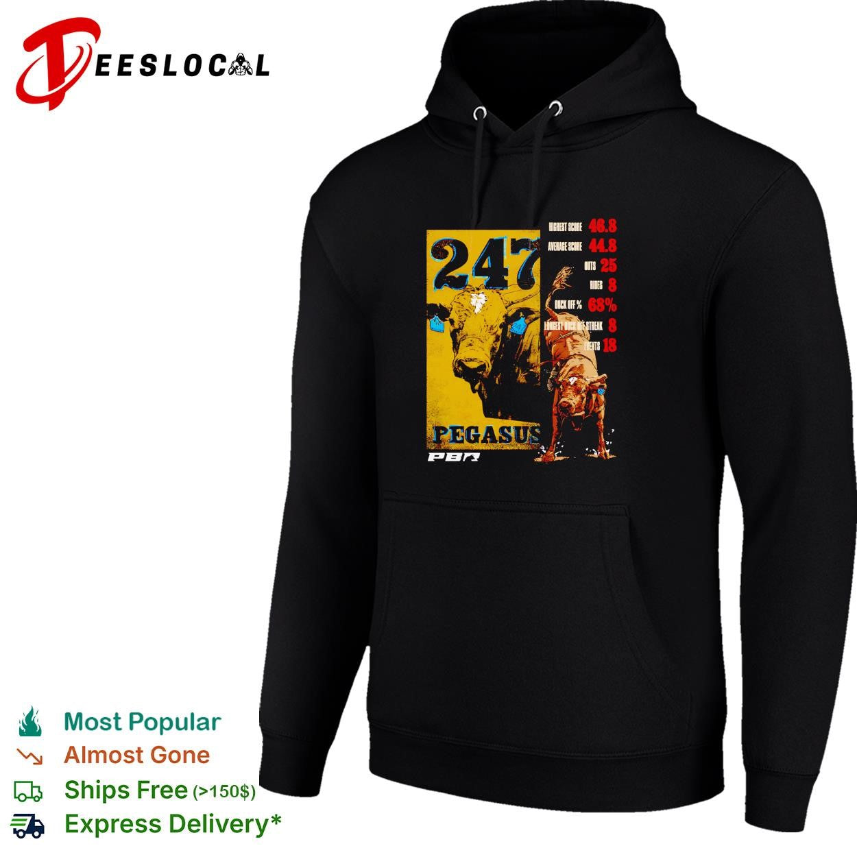 Professional Bull Riders 247 Pegasus bucking bull stats shirt
