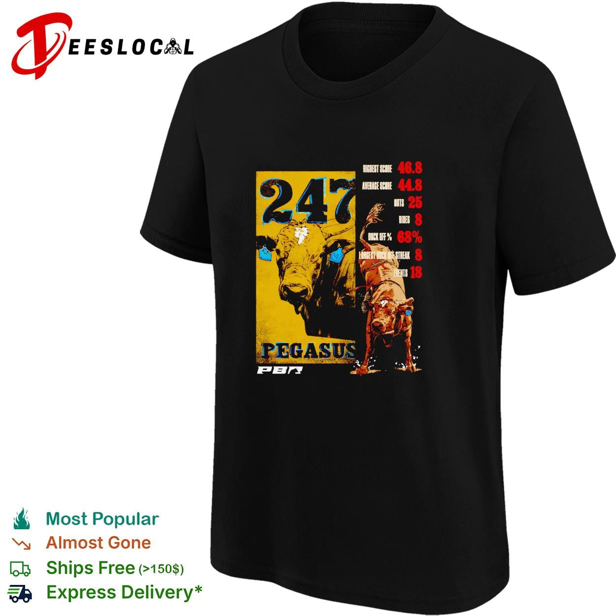 Professional Bull Riders 247 Pegasus bucking bull stats shirt