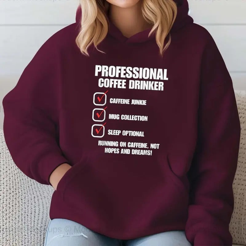 Professional Hobbies Coffee Drinker Funny Hoodie Casual Street Style Fleece Pullover Hooded Sweatshirt Tops Trendy For...