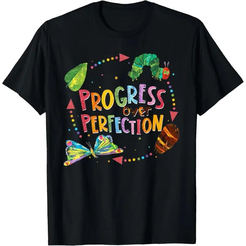 Progress Over Perfection Caterpillar Back To School Teacher T-Shirt Hoodie, Sweatshirt | CiraTrend.com