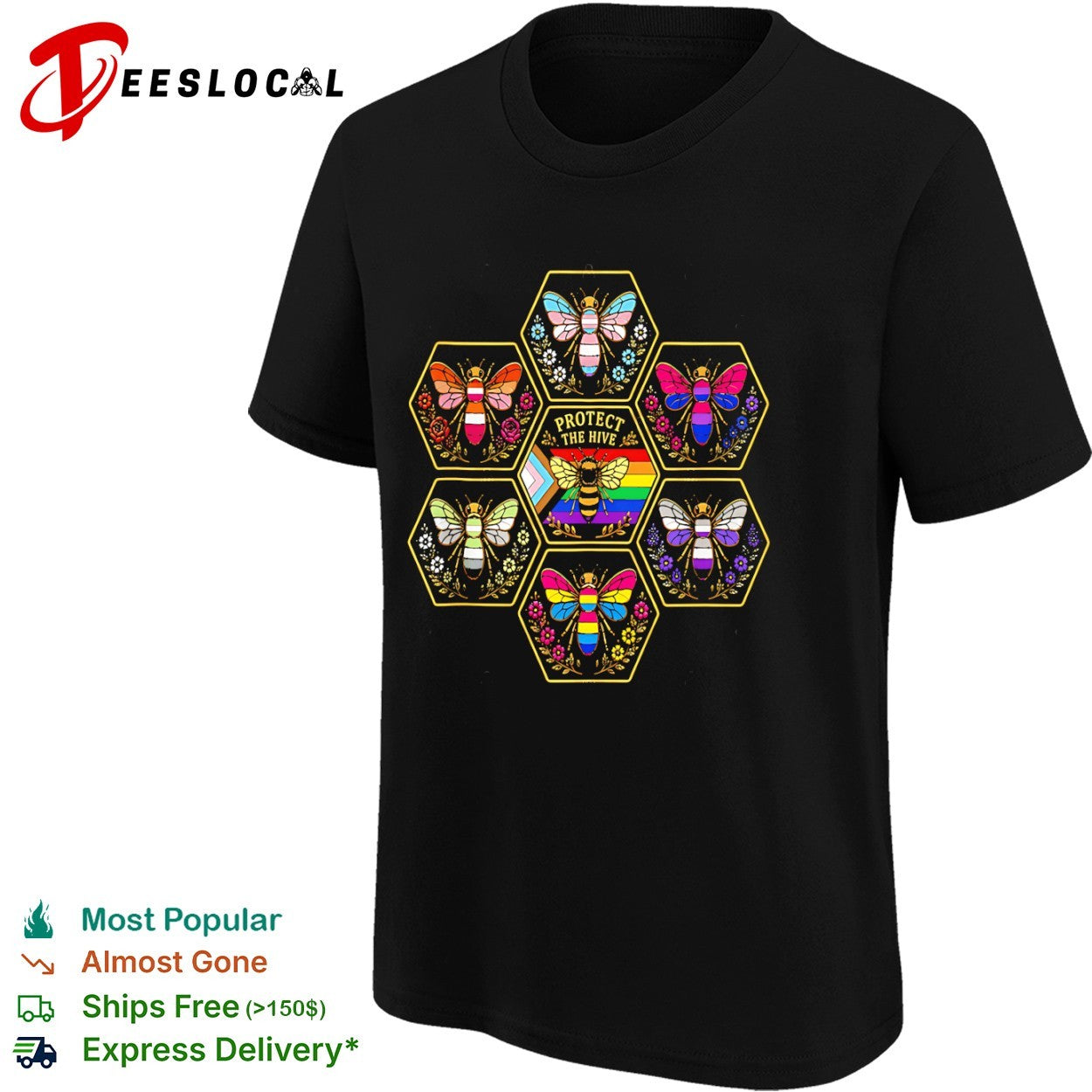 Protect the hive Pride flag bees LGBTQ rainbow shirt