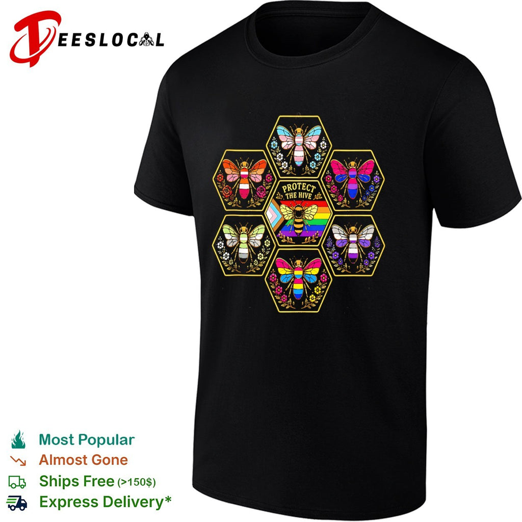 Protect the hive Pride flag bees LGBTQ rainbow shirt