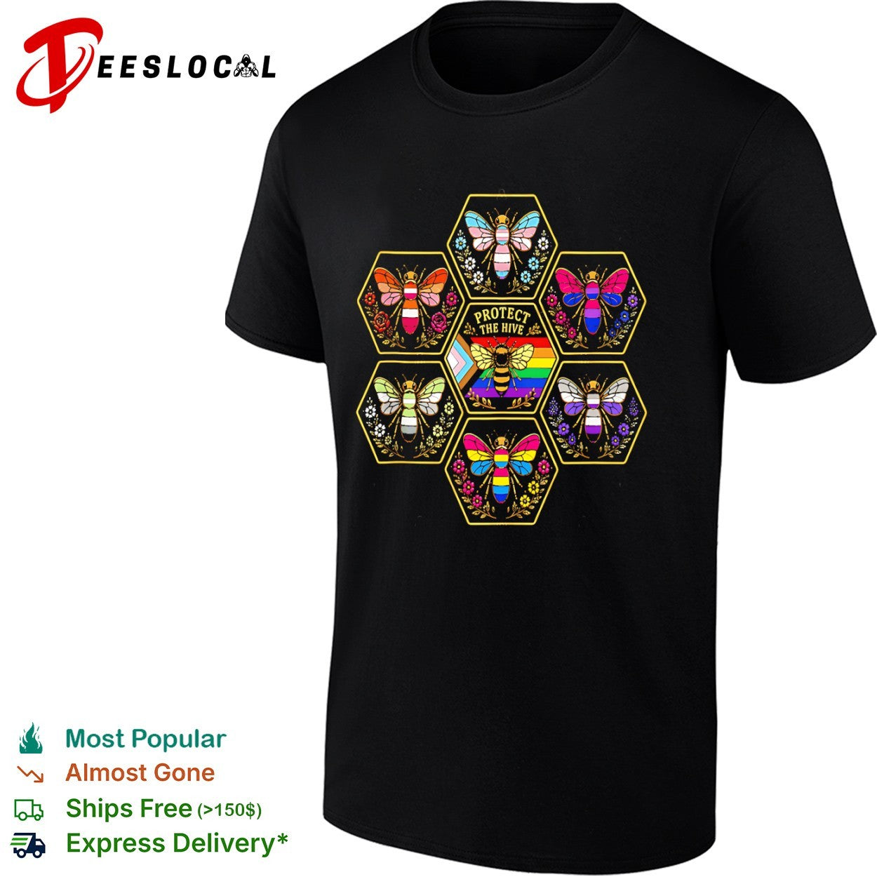 Protect the hive Pride flag bees LGBTQ rainbow shirt