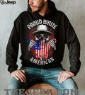 Proud White American Skull USA Flag T Shirt Patriotic Biker Graphic Tee