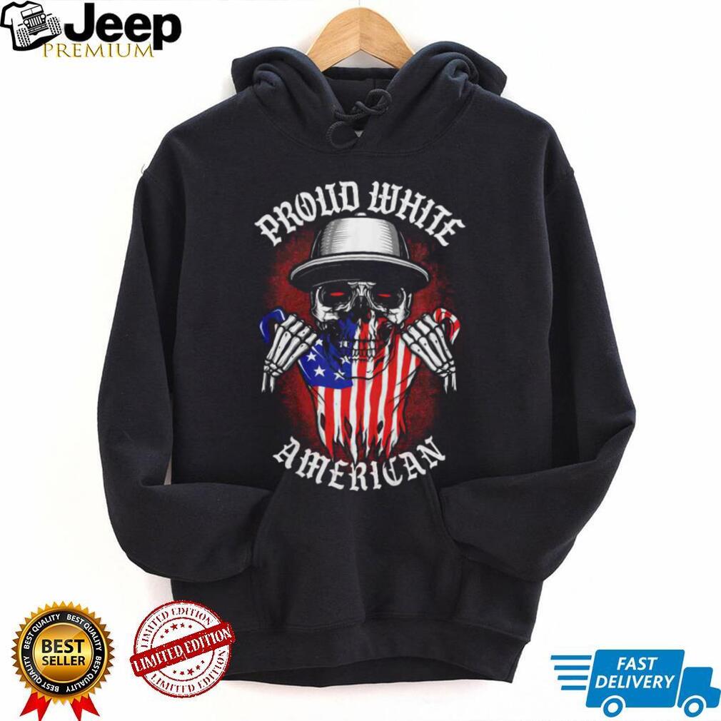 Proud White American Skull USA Flag T Shirt Patriotic Biker Graphic Tee