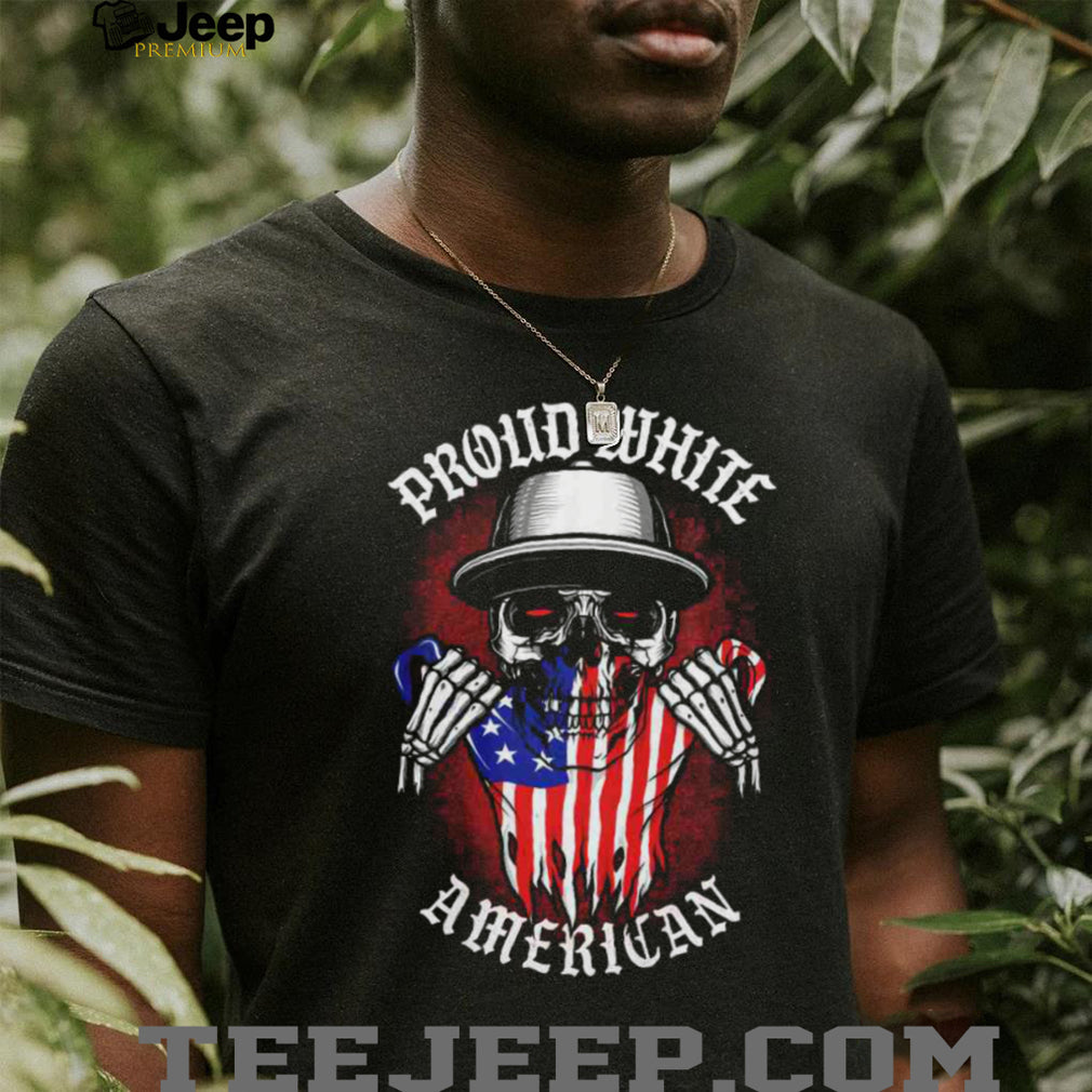 Proud White American Skull USA Flag T Shirt Patriotic Biker Graphic Tee