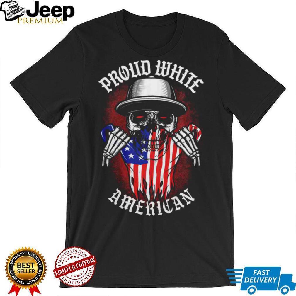 Proud White American Skull USA Flag T Shirt Patriotic Biker Graphic Tee