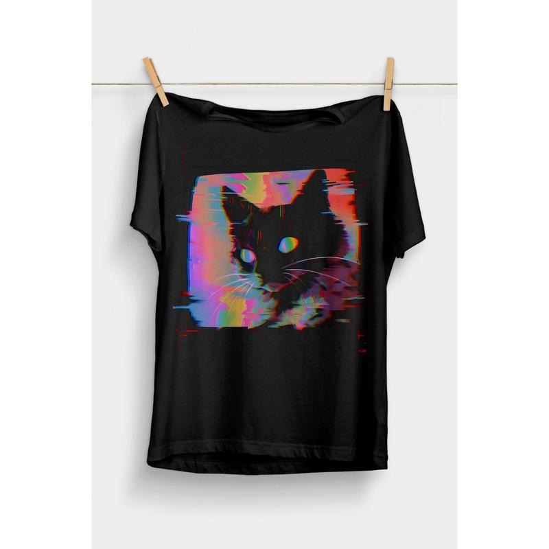 Psychedelic Weirdcore Cat T-Shirt | Vaporwave Aesthetic | Trippy Alt Clothing | Grunge Clothes | Harajuku Punk  T-shirt,...
