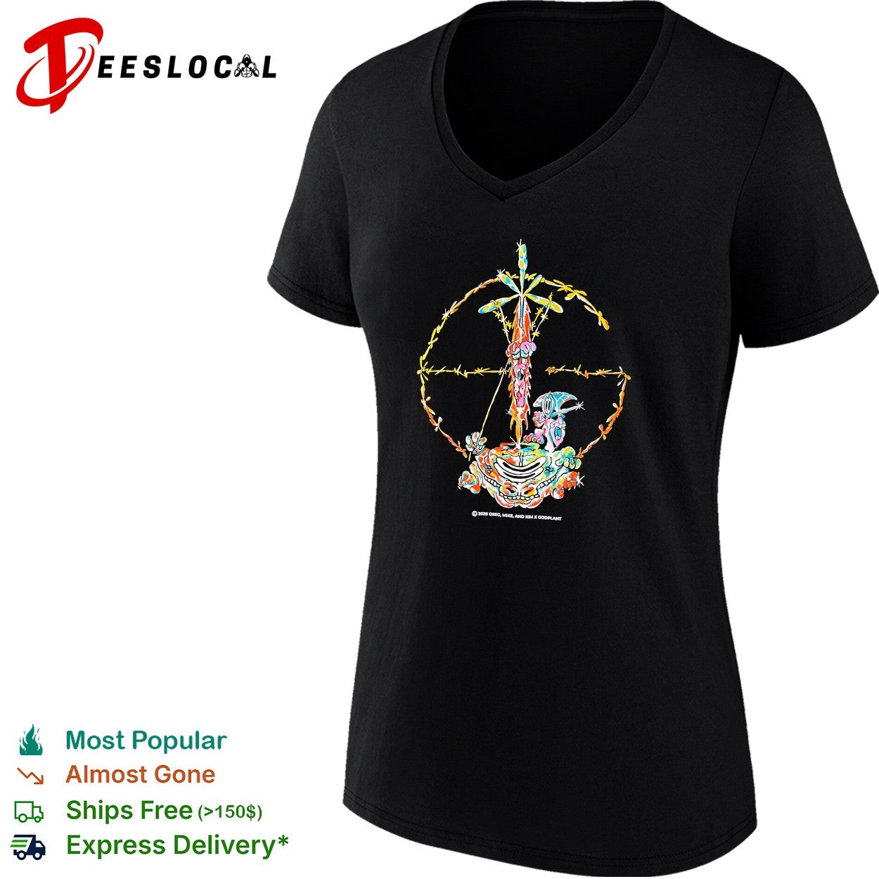 Psychedelic skeleton cross barbed wire flowers poster shirt