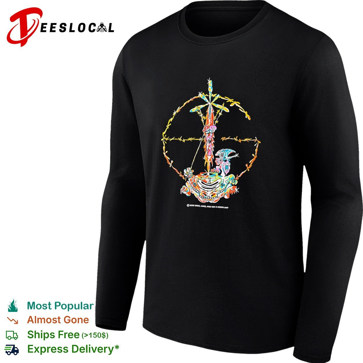 Psychedelic skeleton cross barbed wire flowers poster shirt