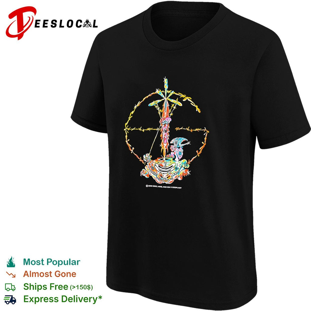 Psychedelic skeleton cross barbed wire flowers poster shirt