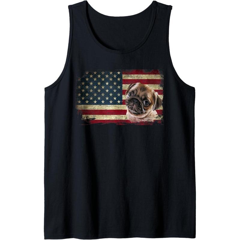 Pug 4th of July T Shirt Merica Men Women American USA Flag Tank Top made in USA Hoodie, Sweatshirt | CiraTrend.com
