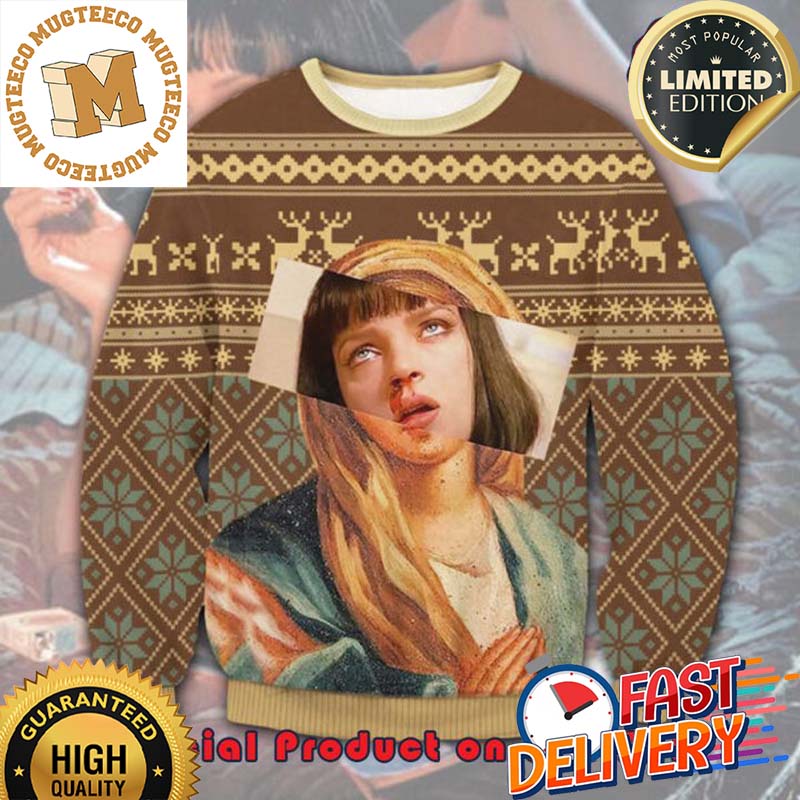 Pulp Fiction Reindeer Snowflakes Ugly Christmas Sweater For Holiday 2023 Xmas Gifts