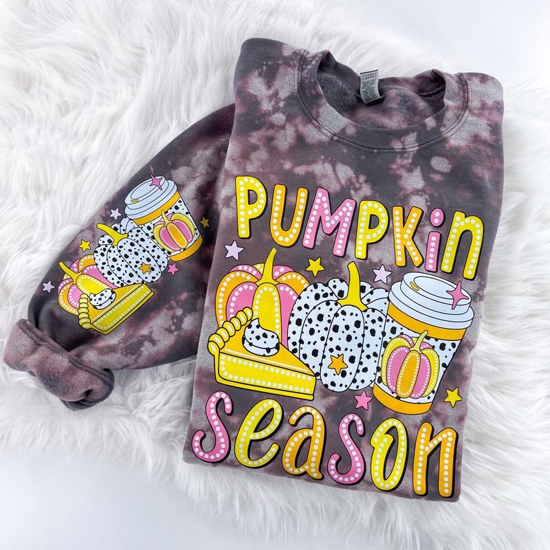 Pumpkin Season Fall Marbled Sweatshirt or Hoodie with sleeve print Comfy Womenswear Tops T-Shirts | CiraTrend.com