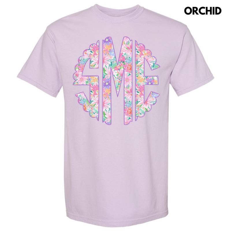 Purple Blossoms Monogram Comfort Colors T-Shirt 'NLB' Hoodie, Sweatshirt | CiraTrend.com