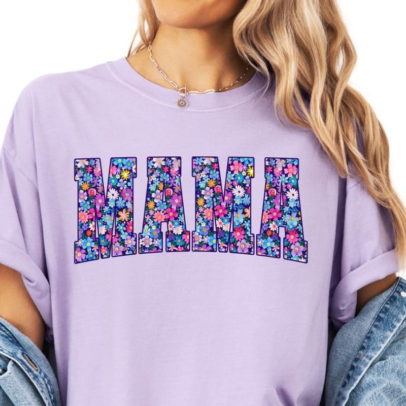 Purple Floral Mama T-shirt, vintage graphic shirt Casual Oversized Cotton Shirt for the Comfort Fabric Top Womenswear...