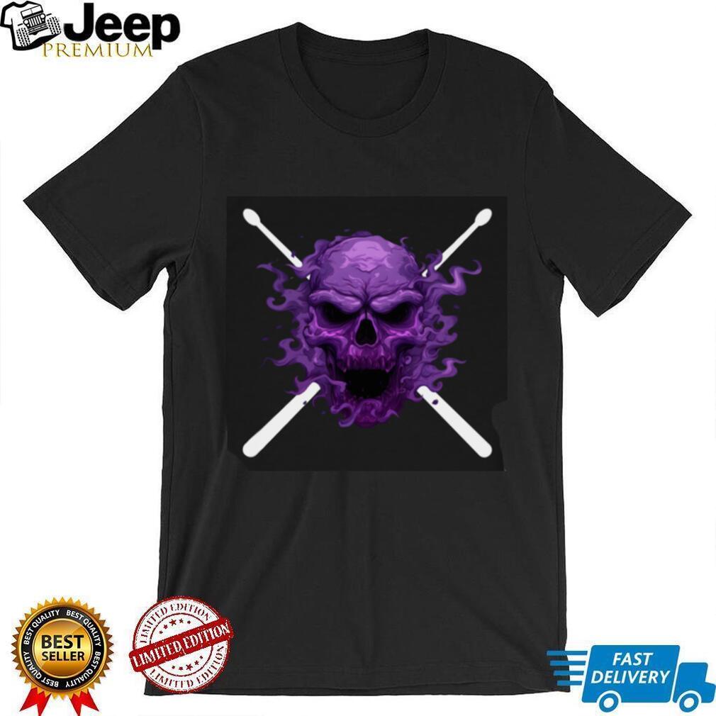 Purple Smoke Skull with Crossed Drumsticks Drummer T Shirt