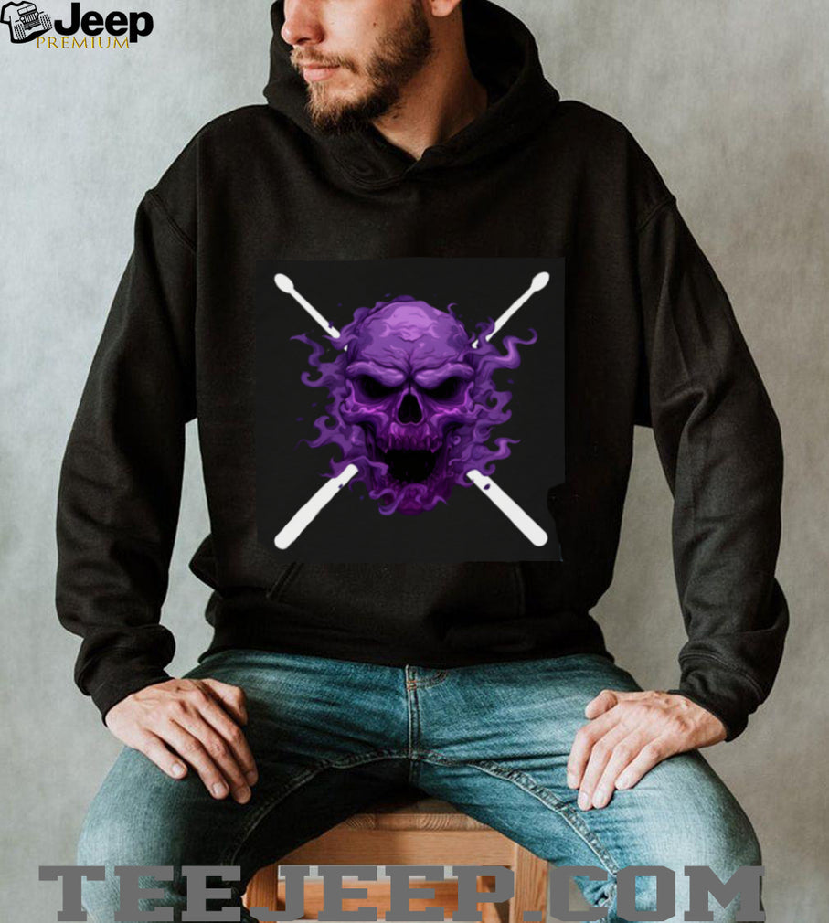 Purple Smoke Skull with Crossed Drumsticks Drummer T Shirt