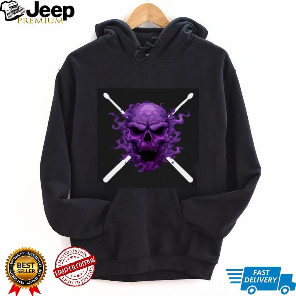 Purple Smoke Skull with Crossed Drumsticks Drummer T Shirt