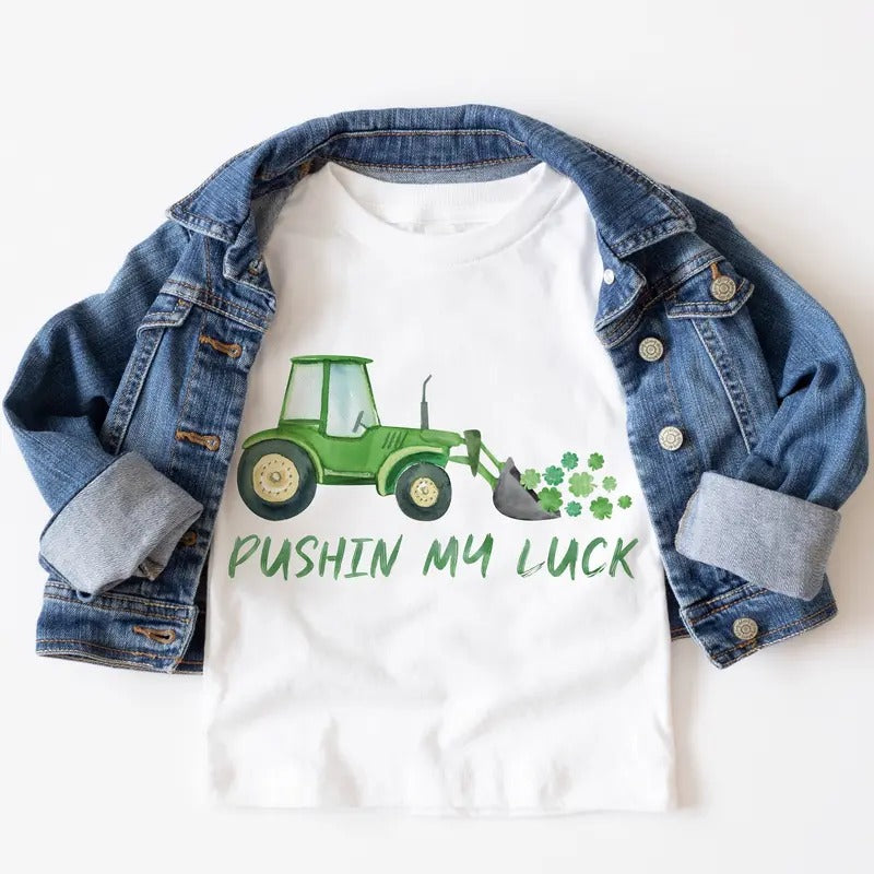 Pushin My Luck Construction St Patrick's Day Boys Watercolor St Patty's Shirt Hoodie, Sweatshirt | CiraTrend.com