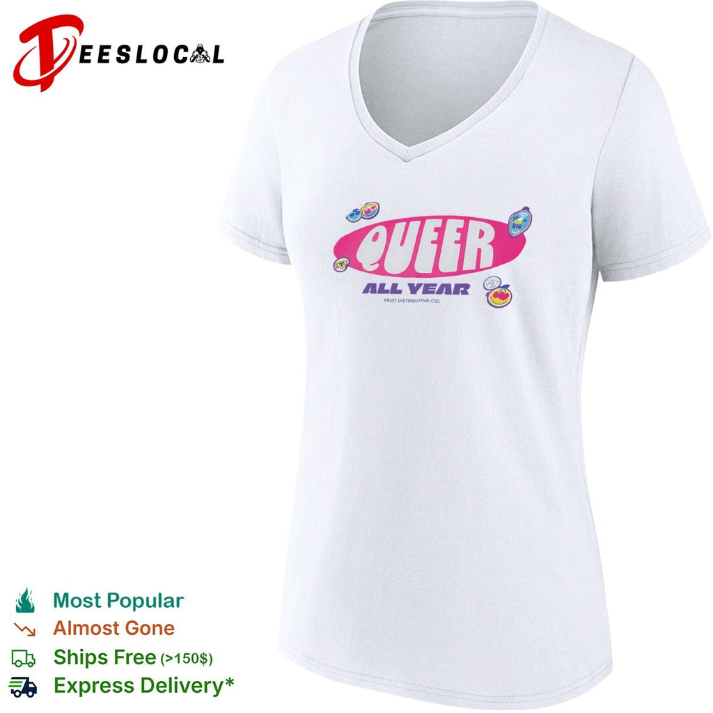 Queer all year Fruit Distributing Co vintage pride patches shirt